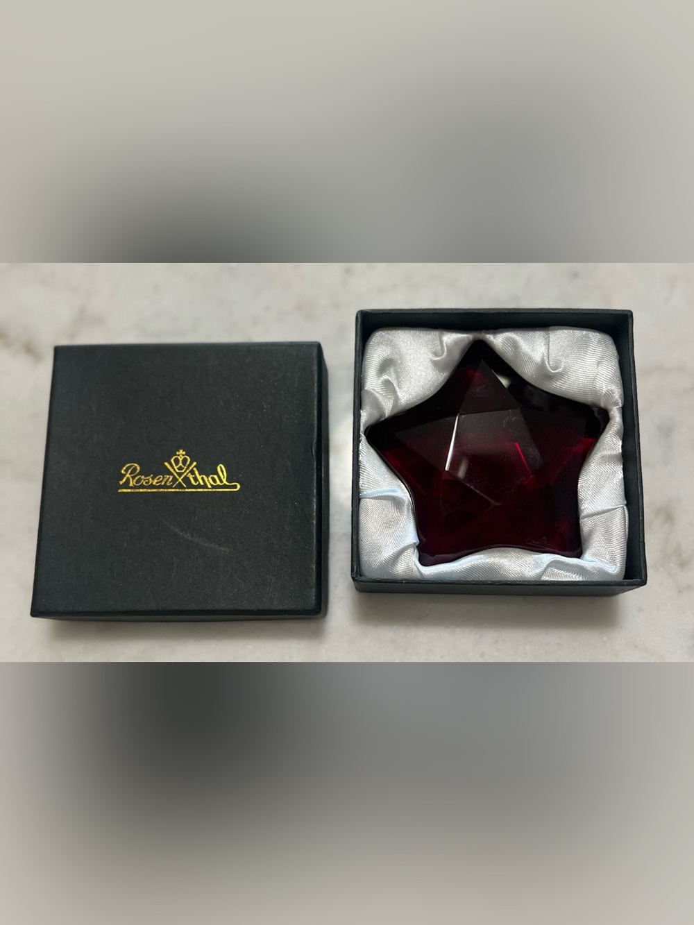 Vintage Signed Rosenthal Red Ruby Crystal Star Paperweight.